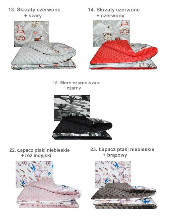 KOMPLET POŚCIELI minky Kocyk + Poduszka do wózka