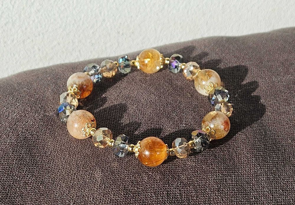 Pulseira de cristal amarelo natural e grãos de cristal austríaco