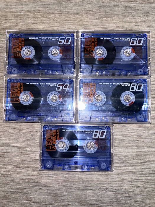 Аудіокасети TDK BEAM2 (Type II, хром) — 5 шт. Синій прозорий корпус