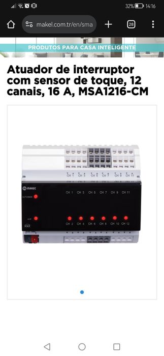 Atuador de interruptor com sensor de toque, 12 canais, 16 A, MSA1216-C