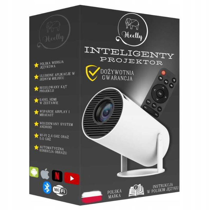 PROJEKTOR Rzutnik Android TV WiFi Przenośny 4K Smart Głośnik WYPRZEDAŻ