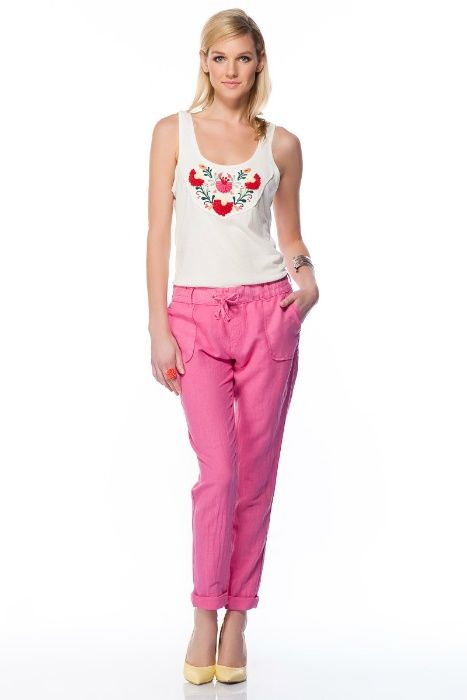 BERSHKA - Nowe przewiewne spodnie z dodatkiem lnu - 38 (M)