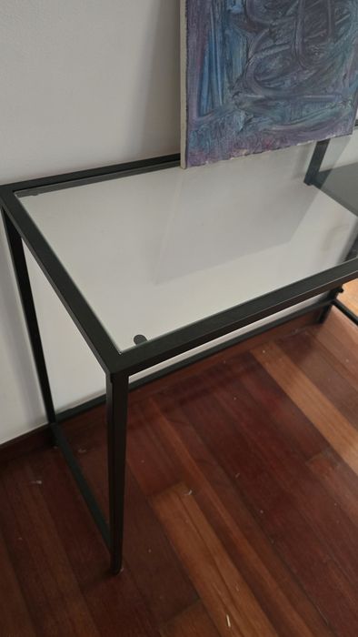 Mesa p/portátil, pret-cast/vidro, 100x36 cm usada
