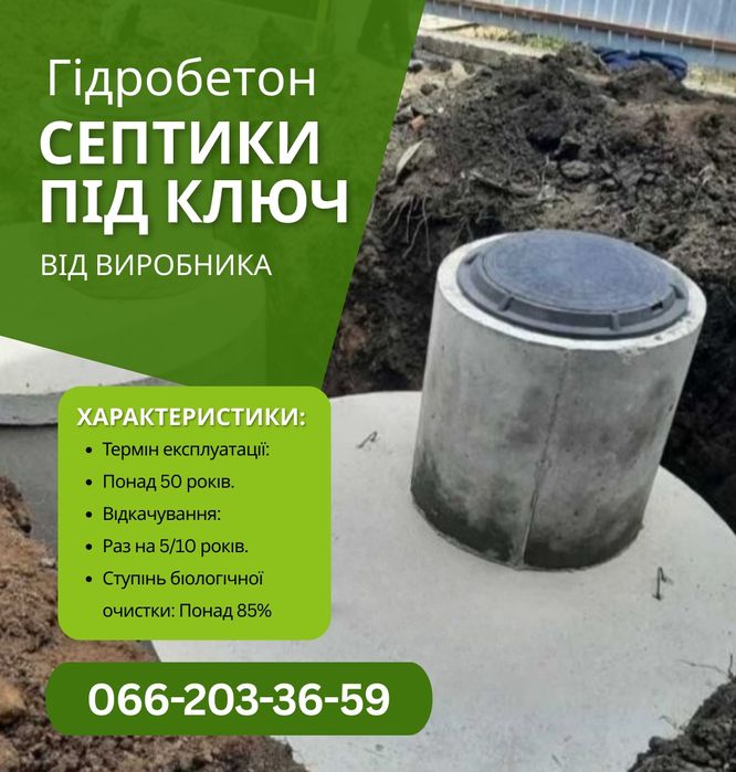 Копка септика та вигрібної ями з каналізацією. Гідробетон 8/10/21 м3