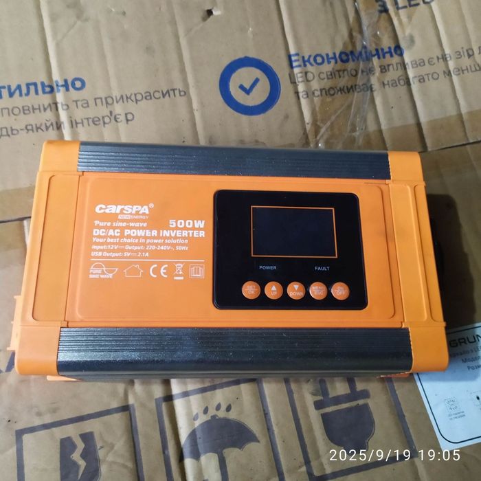 Інвертор Carspa 12v 220v 500w Pure sine-wave Чистий синус  220-240v