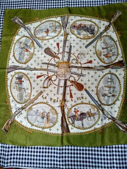Stylowa chustka Vintage Hermes la chasse a tir vintage headscarfhermes