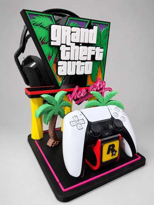 Suporte PS5 GTA VI Vice City | Suporte para Headset e Comando | PlayStation 5