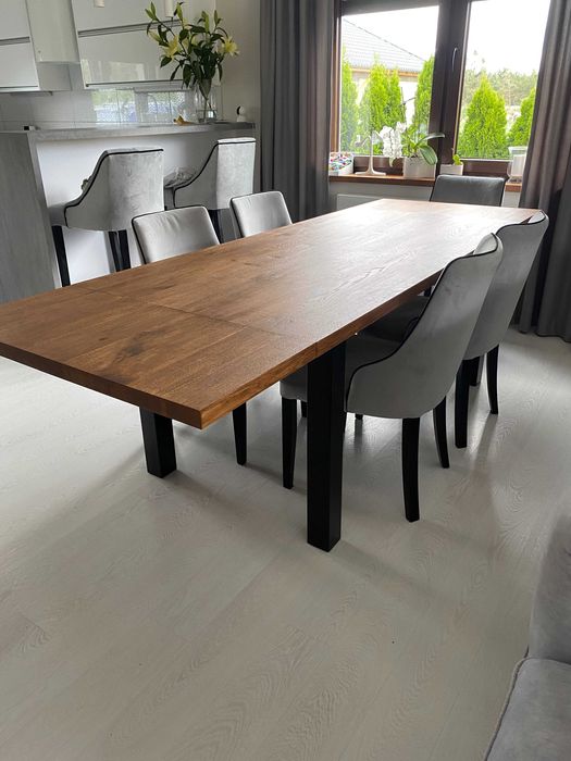 Duży drewniany stół rozkładany-dębowy stół rozkładany-metal-producen