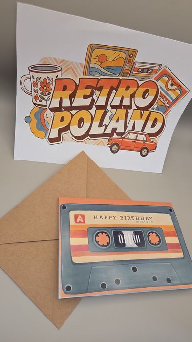 Retro kartka urodzinowa Kaseta Magnetofonowa