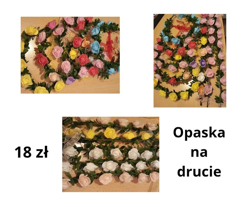Kwiaty, opaska na drucie.