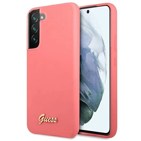 Etui Guess Silicone Script Metal Logo na Samsung Galaxy S22+ - fuksjowy