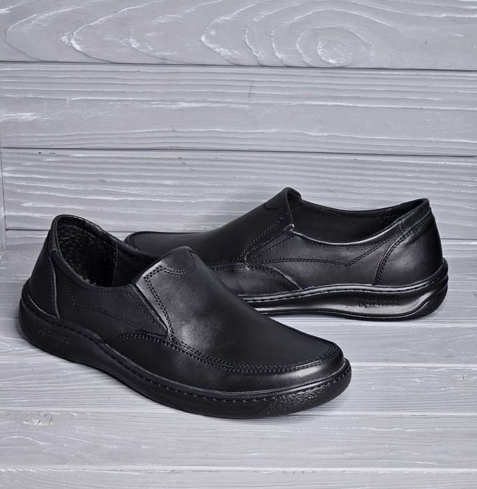 39-47р! Кожаные мужские черные прошитые туфли без шнурка / на шнурке!!