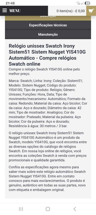 Relógio swatch automático
