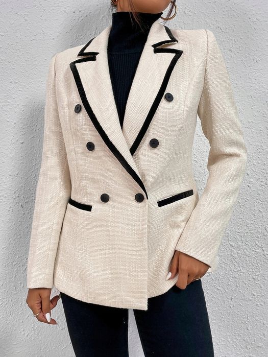 Shein elegancka marynarka dwurzędowa z czarnym obszyciem 34 1la