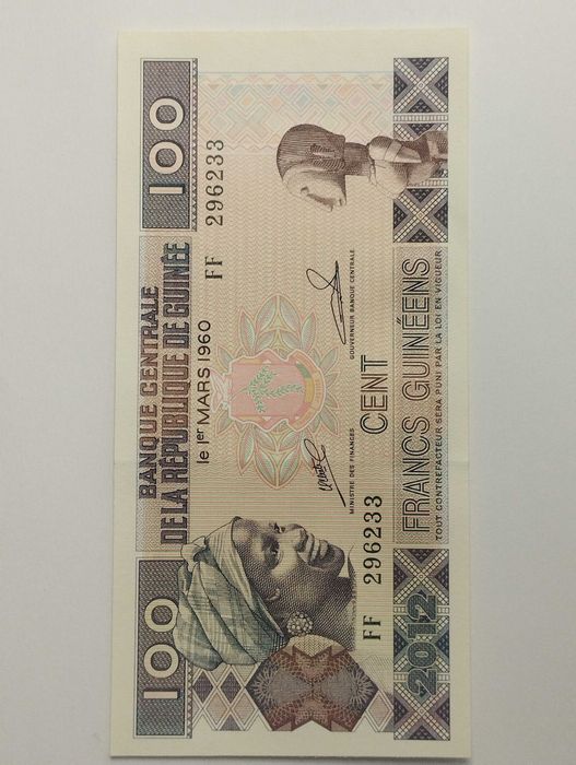 Sprzedam banknot Gwinea 100 franków 2012r. - stan UNC