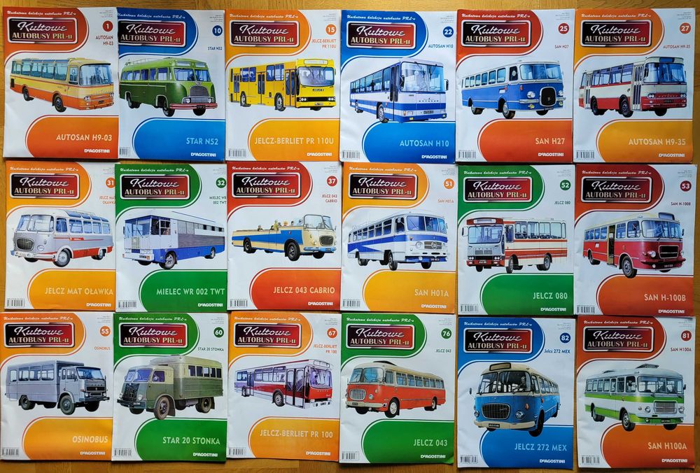 Kultowe Autobusy PRL - komplet 19 sztuk polskich autobusów