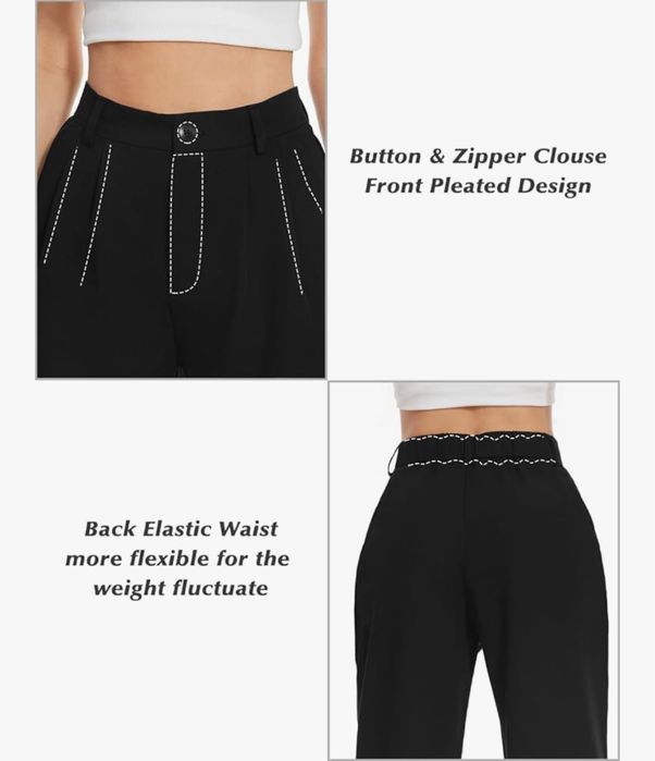 Spodnie Damskie Wysoki Stan Szerokie Nogawki Do Biura i Na Codzień