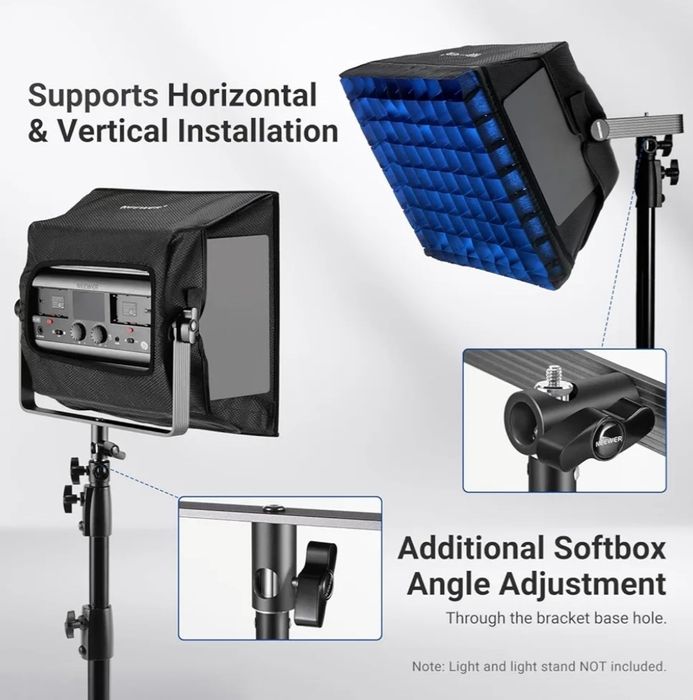 Difusor Softbox NEEWER atualizado exclusivamente para a luz de vídeo NEEWER RGB1200, Softbox dobrável de 37 x 34,5 cm com grade/bolsa/visor solar