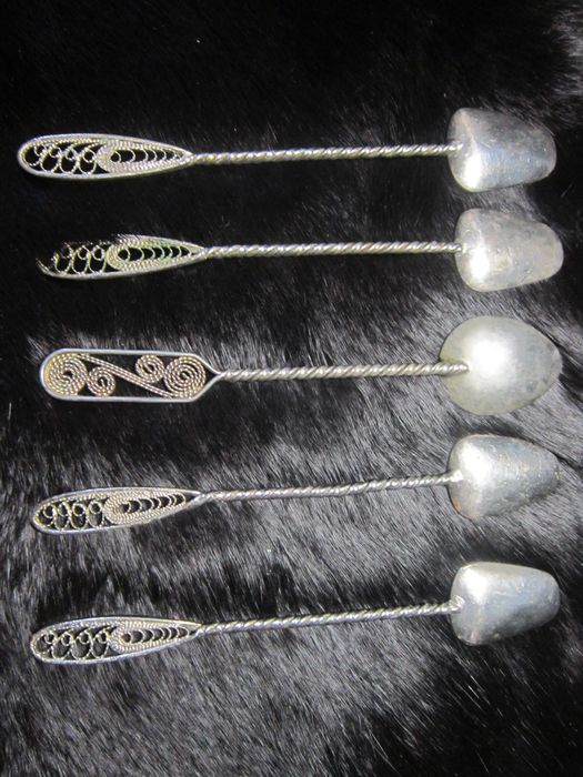 Чайные ложки Латунь Посеребренные Скань. 1940-1950 гг.