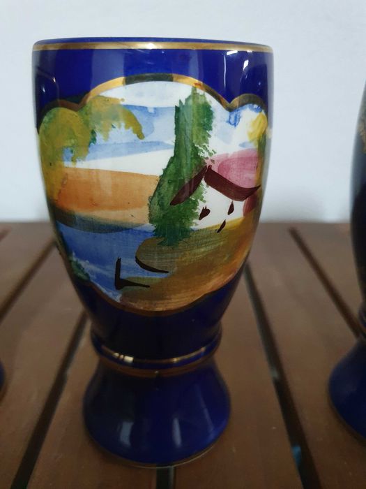 Copos de ceramica azul antigo vintage