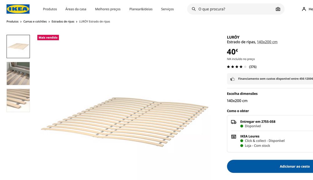 NEIDEN cama, pinho, 140x200 cm NOVO com talão