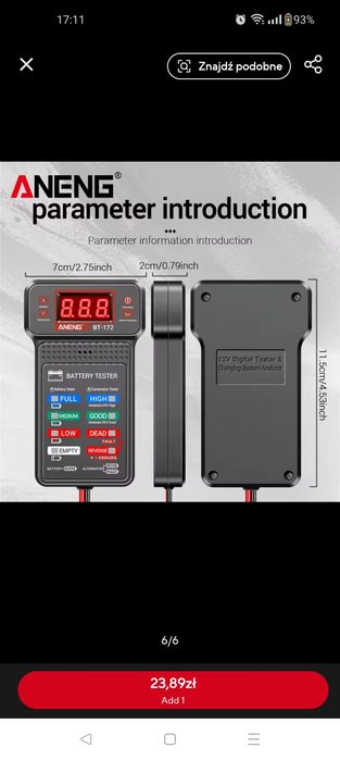 Tester akumulatora baterii samochodowej 12V ANENG BT-172