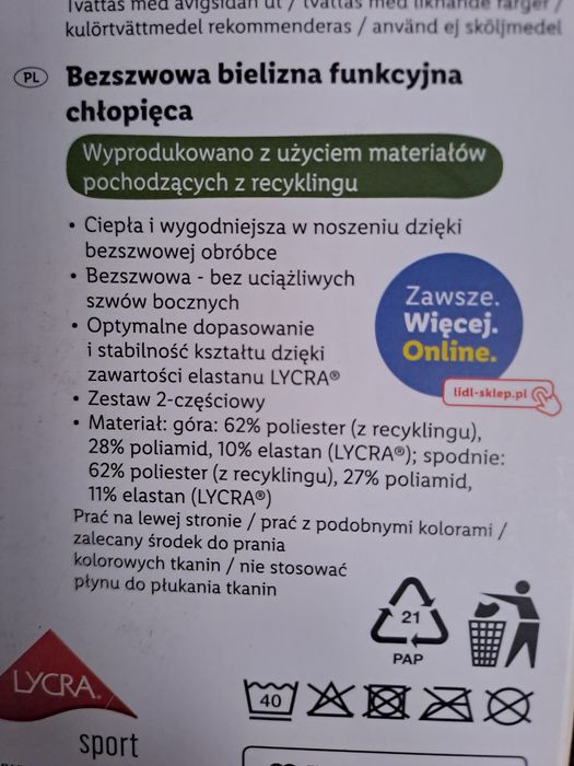 Bielizna termiczna termoaktywna funkcyjna 146/152