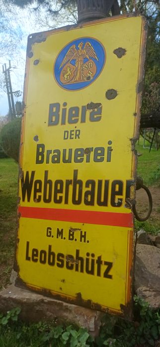 Szyld Emaliowany: Browar Weberbauer – Leobschütz (Głubczyce) przedwojenny