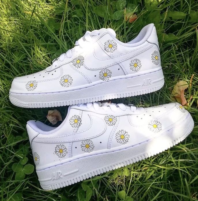 Białe Nike Air force 1 low custom ananas banan stokrotka