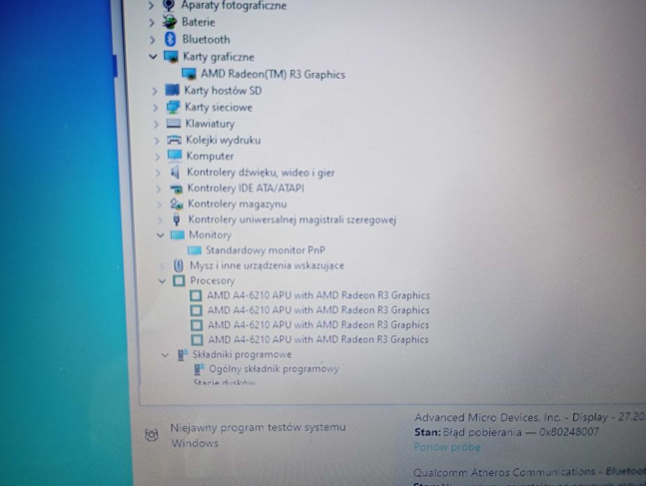 sprzedam acer e5-721serie procesore 4rdzen. amd a4-apu 6210apu with amd radeon r3graphics