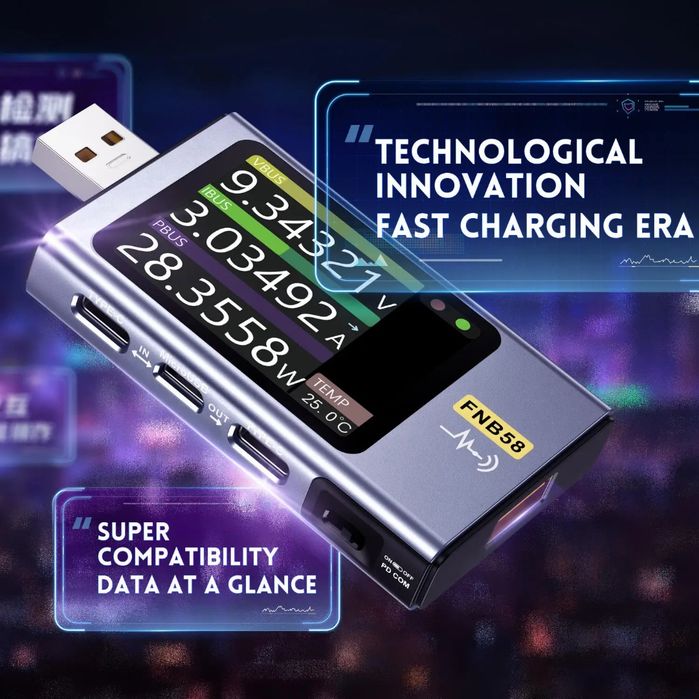 USB тестер FNIRSI FNB58 BT з Bluetooth, PD, QC