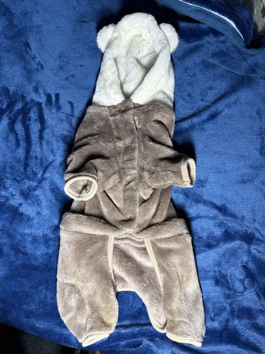 Бежевий костюм для собак. Комбінезон з капюшоном для маленького сабаки