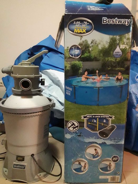 Zestaw Bestway Basen stelażowy Steel Pro Max 3.05x0.76m z pompą z filtrem piaskowym  i pokrowiec na basen