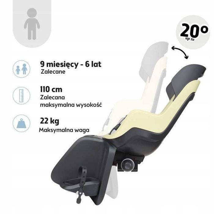 Fotelik rowerowy tylny POZNAŃ Bobike GO RS na bagażnik ODCHYLANY Lemon