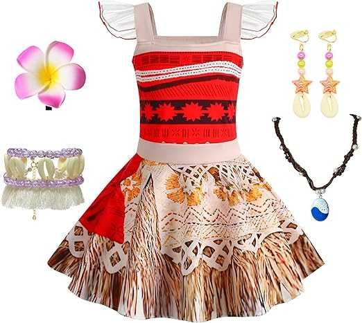 Sukienka dla Dziewczynki Vaiana Strój Hawajski Moana 120 Akcesoria