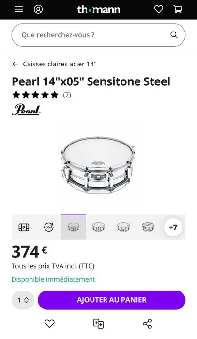 Pearl Sensitone Steel 14x5.5 Snare Tarola