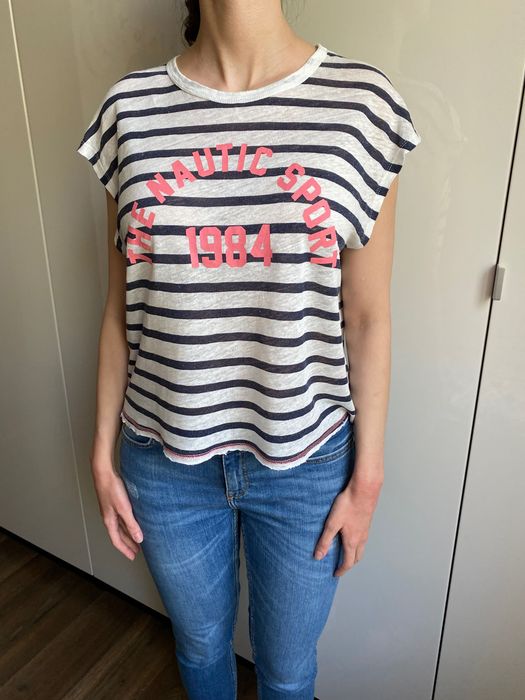 Mango T-shirt koszulka w biało-granatowe paski S