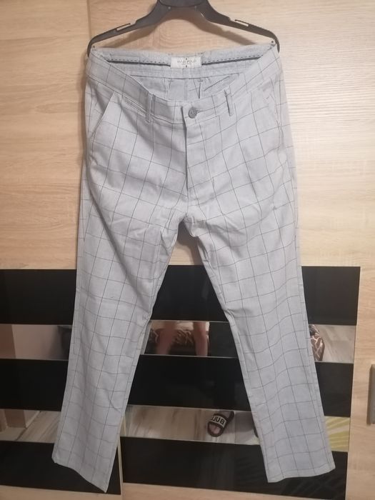 Spodnie Eleganckie męskie w kratę W36 pas 90cm