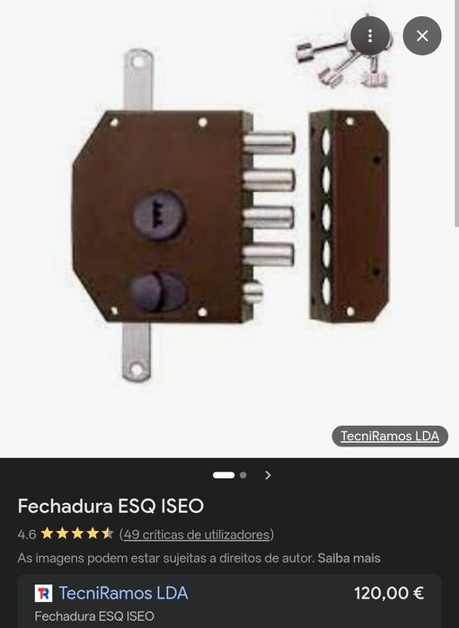 Fechadura ISEO esq com tranca e 5 chaves, usada, a funcionar