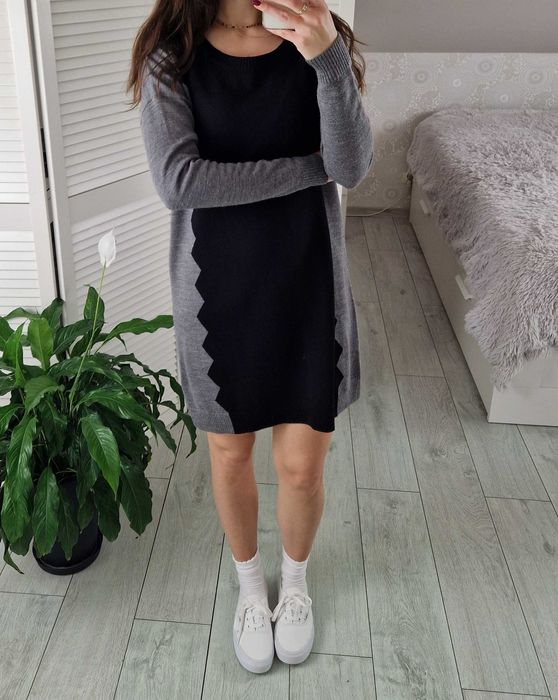 Samsoe samsoe szara sukienka sweterkowa długi sweter wełniana wełna S