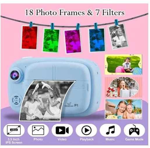 Cyfrowy aparat dla dzieci z natychmiastowym wydrukiem niebieski