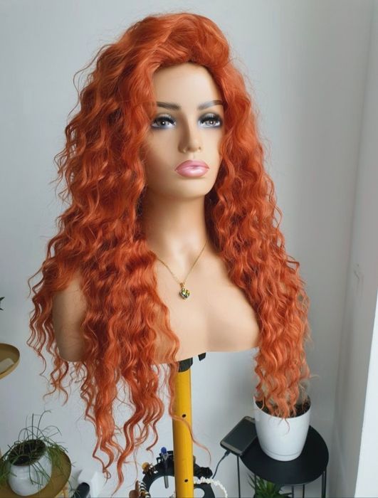 Zjawiskowa piękna długa peruka fale loki ruda Shakira