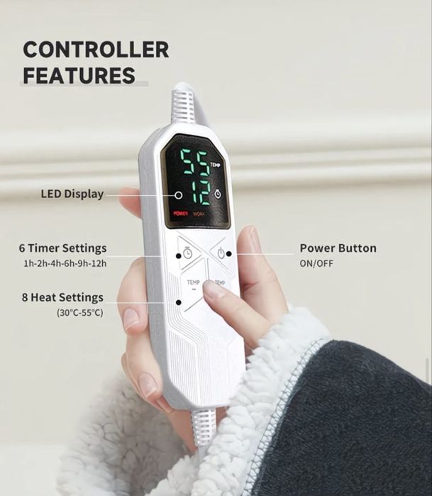 Електроковдра з підігрівом 30–55°C | Нагрів за 5 хв | Таймер до 12 год