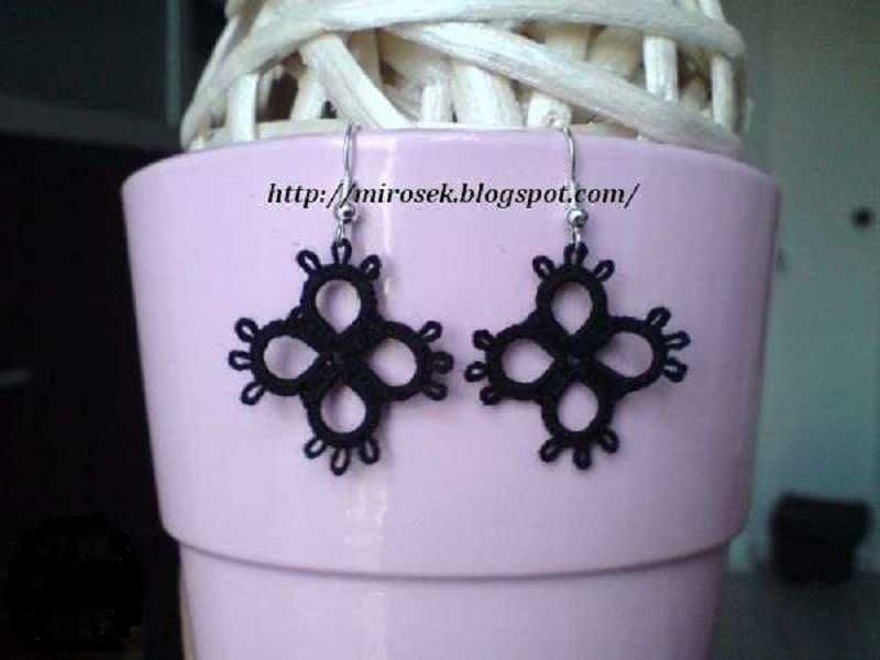 Biżuteria kolczyki frywolitka gotyk gothic czarny handmade