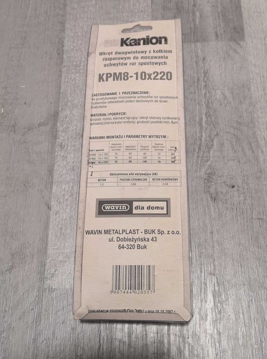 Wkręt dwugwintowy z kołkiem roz. do mocowania rur spustowych 10x220mm