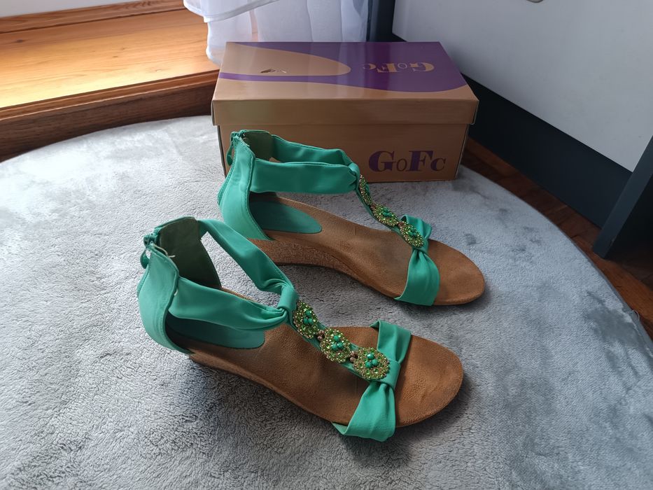 Buty damskie sandałki rozmiar 40 koturna zielone