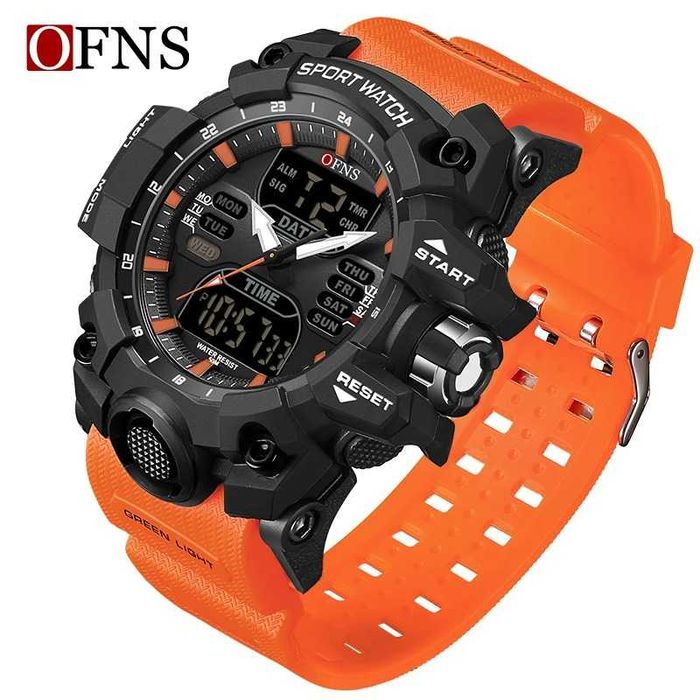 Zegarek męski OFNS elektroniczny timer Dual time pomarańczowy wojskowy