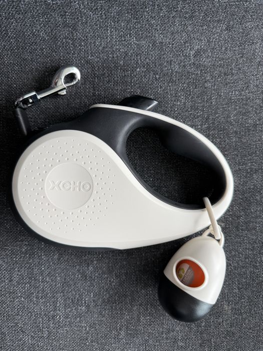 Smycz automatyczna (zwijana) dla psa 5 m - Rozmiar M do 25 kg biało-czarna