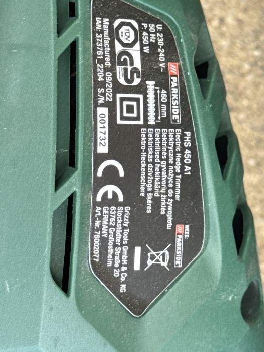 Elektryczne nożyce do żywopłotu Parkside 450w.