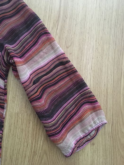 Bluzka damska z falbanka wzorki rozowo pomaranczowe paseczki 36/S